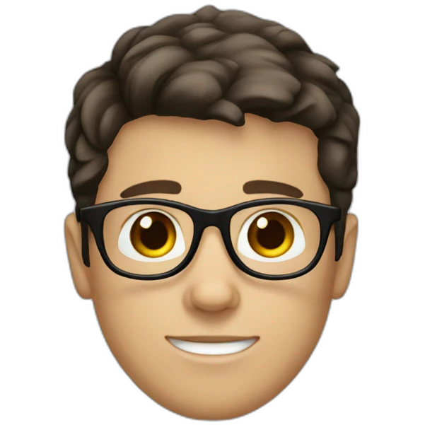 white boy with dark brown hair with circle brown glasses emoji