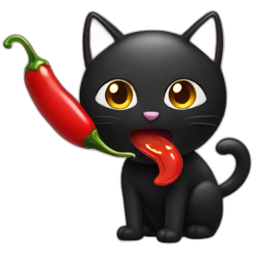 Black Cat eat chili pepper emoji