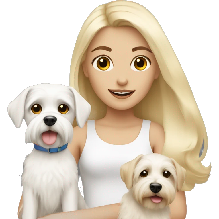 Blonde girl with two Maltese dogs  emoji