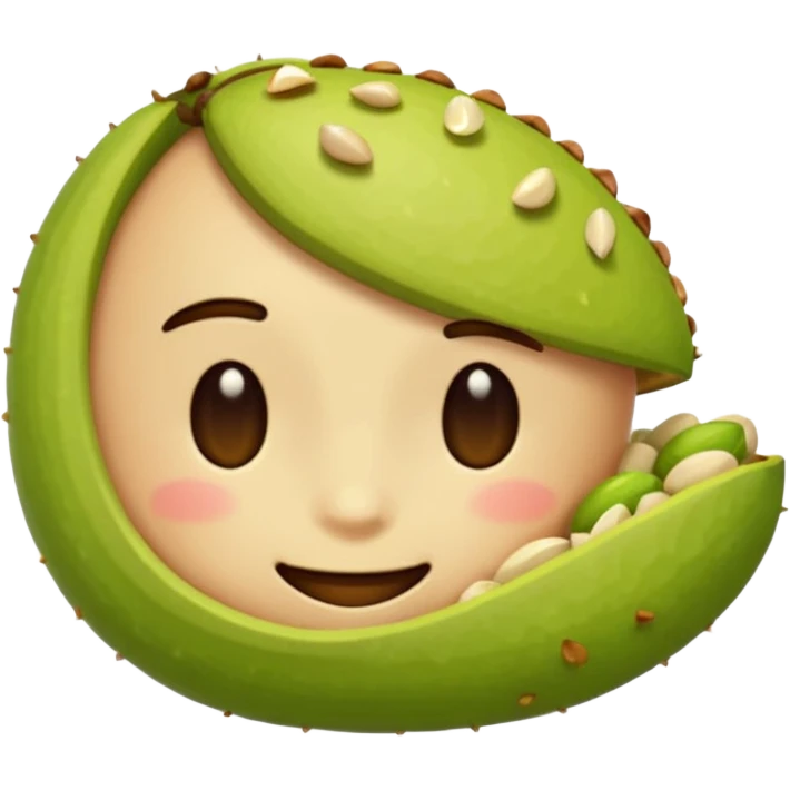 can you make a cuite pistachio emojii that is pixalited and wear th echaracter laught/ smile to the point where it closes it eyes  emoji