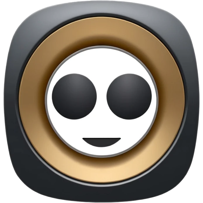 Minimal emoji icon of a modern metallic speaker, front view, detailed geometry, dark metallic body, subtle highlights, isolated emoji