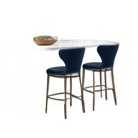 Navy kitchen with ocean views and arched windows, barstools, bronze wood floors, and a white granite countertop  emoji