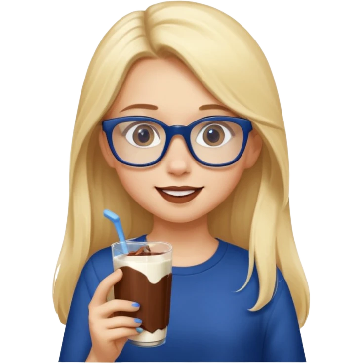 Blonde long haired girl with navy blue framed glasses eating chocolate emoji