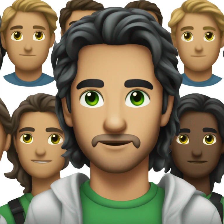 Handsome Gemini man with green eyes and black long hair emoji