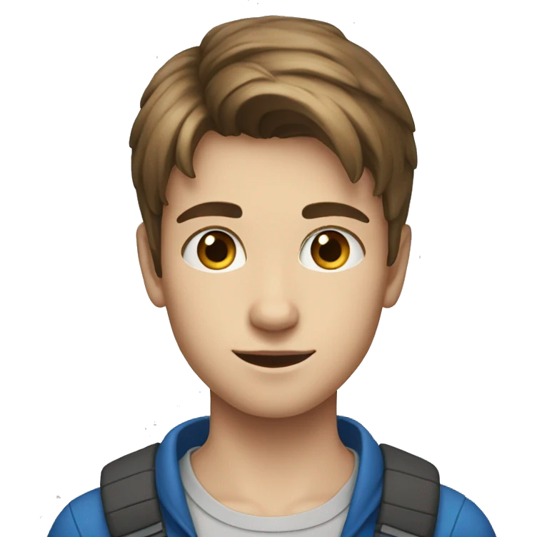 13 year-old boy with a side part and brown, straight hair and blue eyes emoji