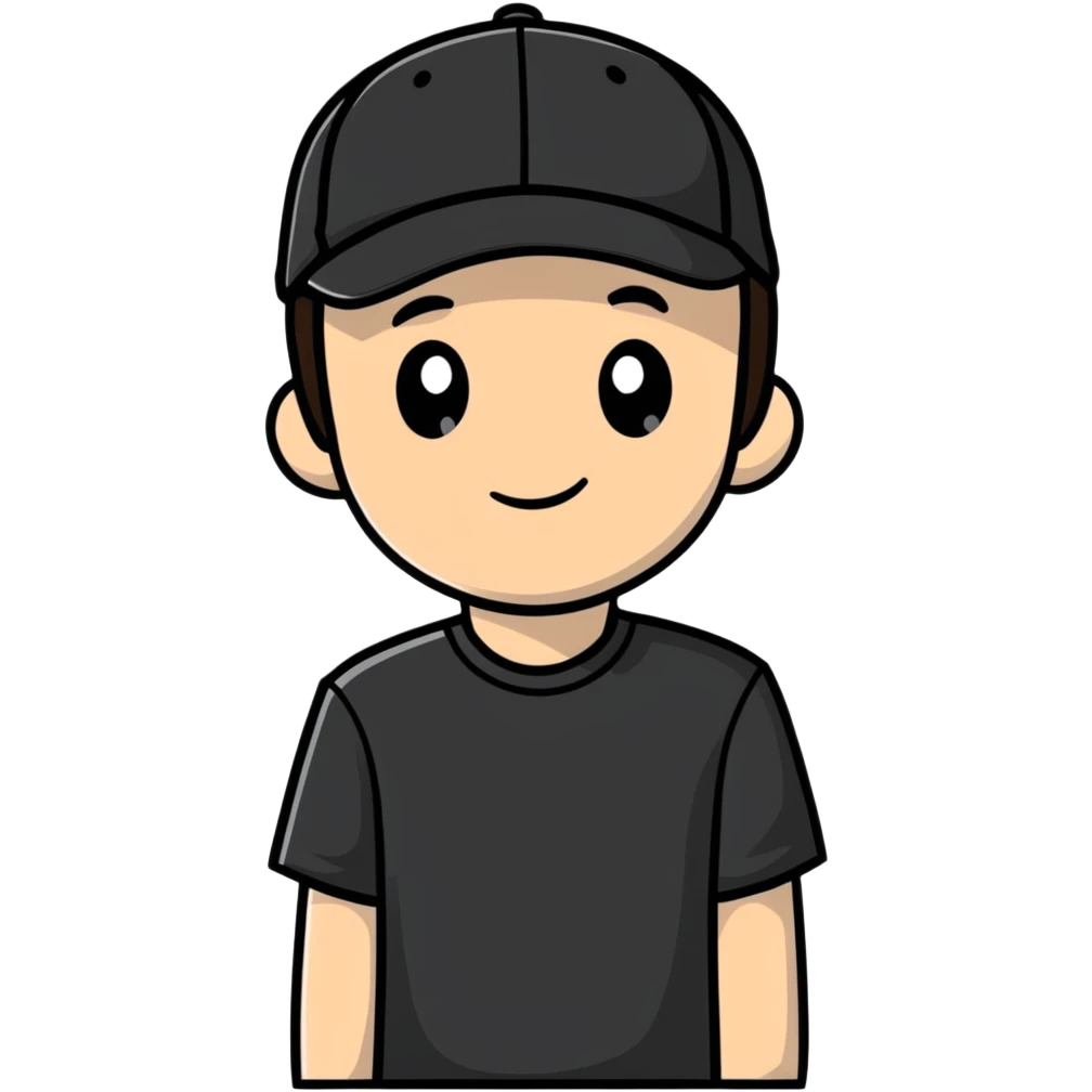 a white bro with brunette hair, wearing a black cap and a black shirt emoji