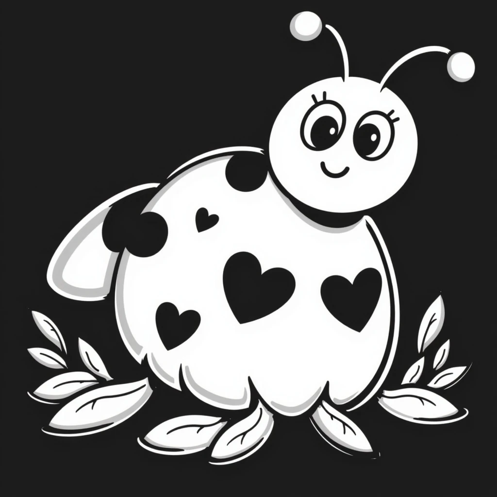 hand-drawn and whimsical love bug, black doodle style emoji