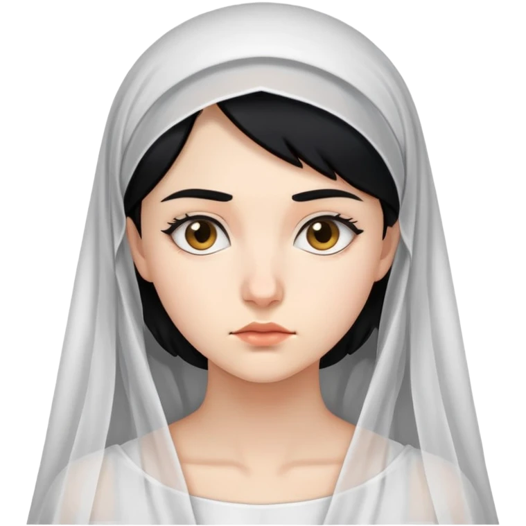 "- Nữ
- 20 tuổi
- Da trắng
- Tóc đen
- Đầu đội lúp trắng
- Mặt nghiêm túc
" emoji