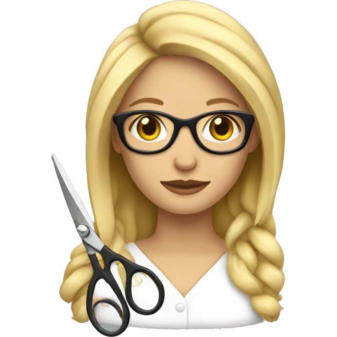 blonde woman with glasses holding scissors emoji