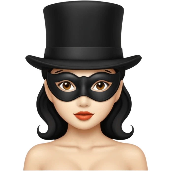 Sexy Asian Magician Woman in a top hat wearing a sexy mask  emoji