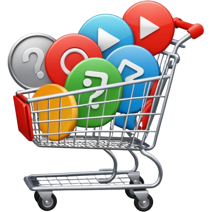 shopping cart with only round play button icons inside, a mix of #DEEB52 and #102C3D, no red emoji