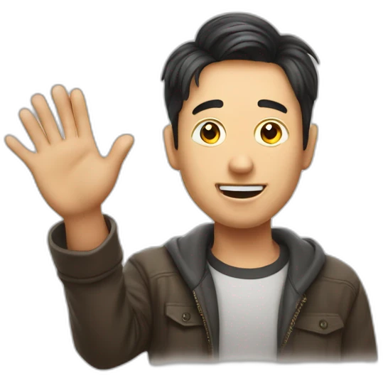 a man waves hello, bitcoin in his eyes emoji