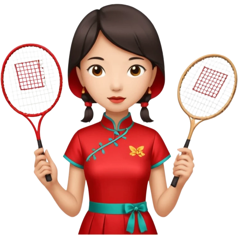 ancient cheongsam girl with 1 badminton racket, red emoji