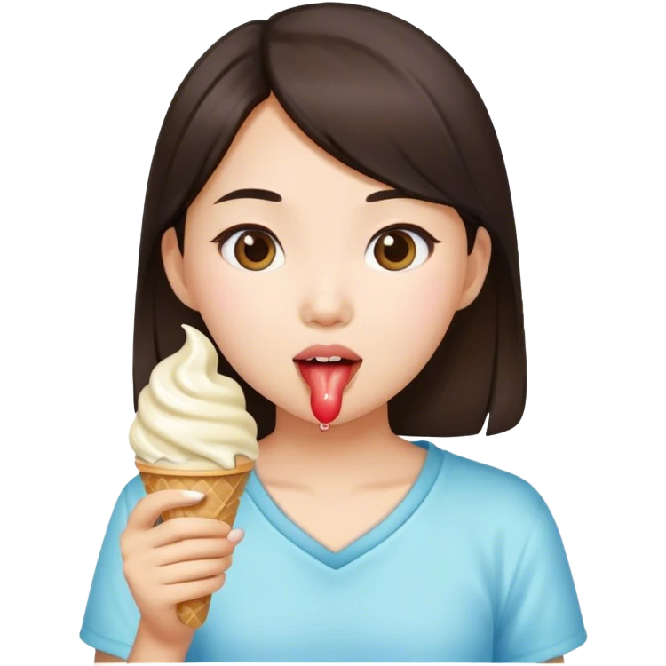 Asian brunette girl eating ice cream  emoji