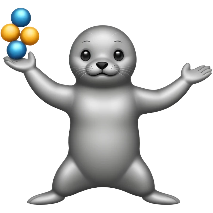 a Circus cute seal juggling two metal ball emoji