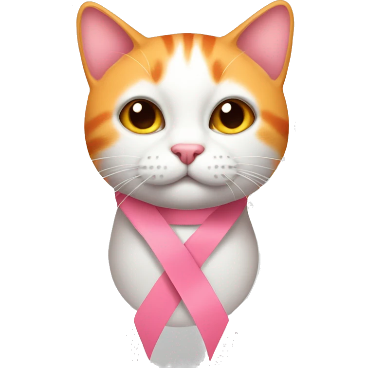 Pink ribbon with orange cat emoji