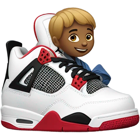 Kid wearing jordan 4/ emoji