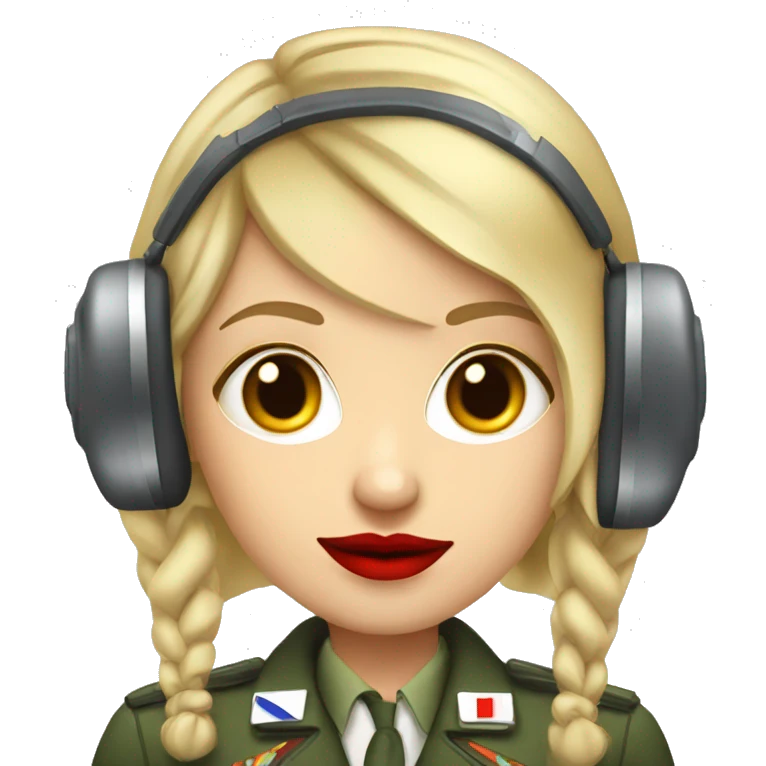 Blonde Russian pilot girl with red lips with airplane pilot headset   emoji