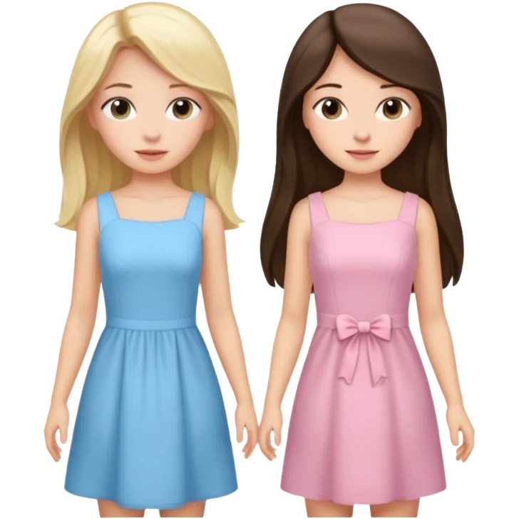 blonde girl in light blue dress and long haired brunette girl in light pink dress emoji