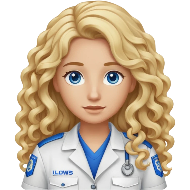 EMS personnel with long curly blonde hair and blue eyes emoji