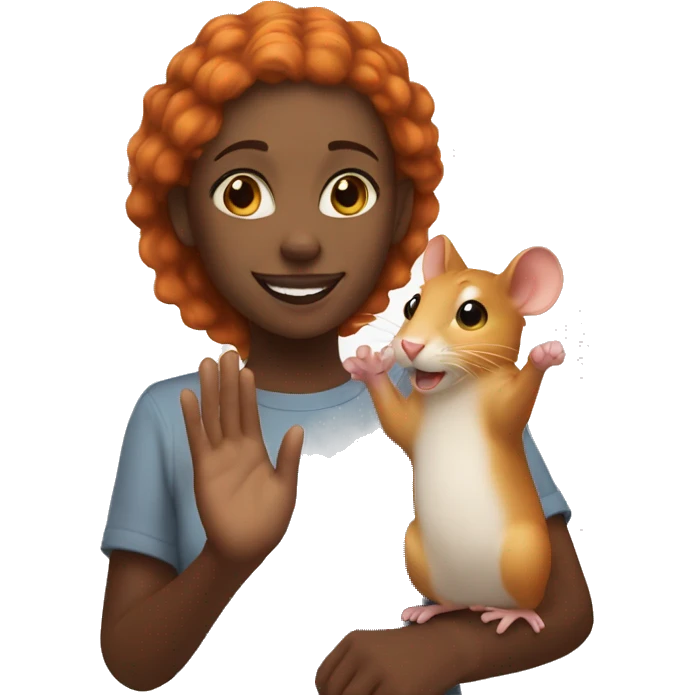 Black girl with ginger hair giving high five to a rat emoji