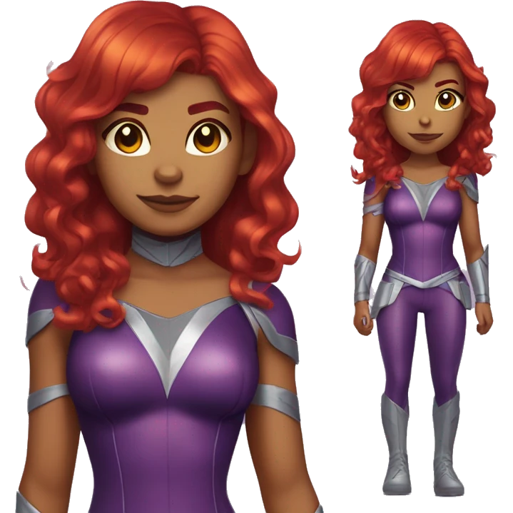 dc comics starfire fire red hair; purple and silver outfit emoji
