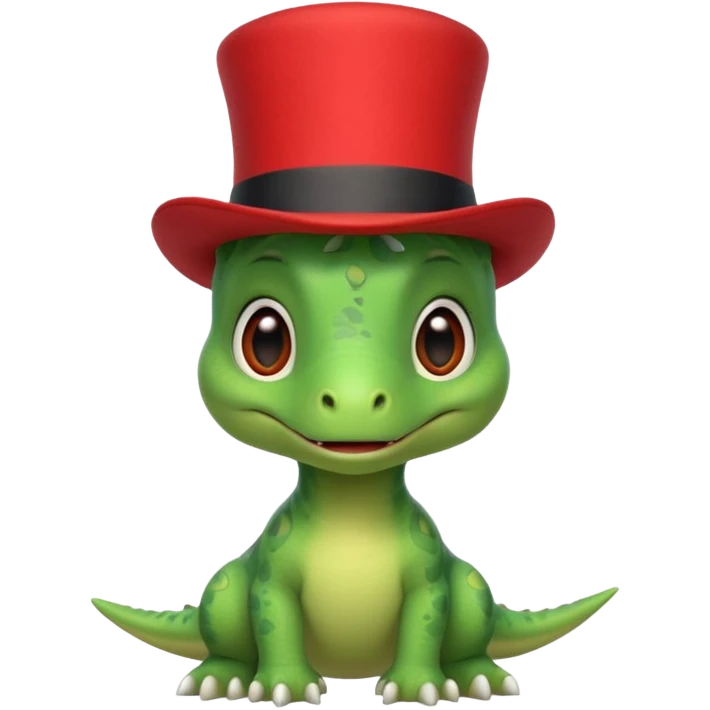 A very cute and adorable green anthropomorphic baby dinosaur with a red top hat emoji