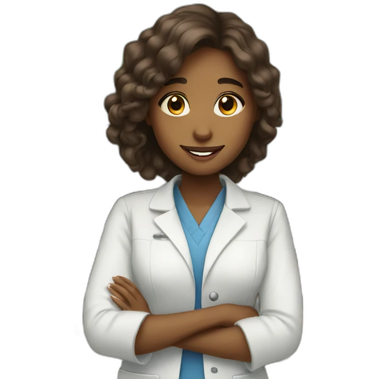 Brown young girl with long hair working in a pharmacy emoji