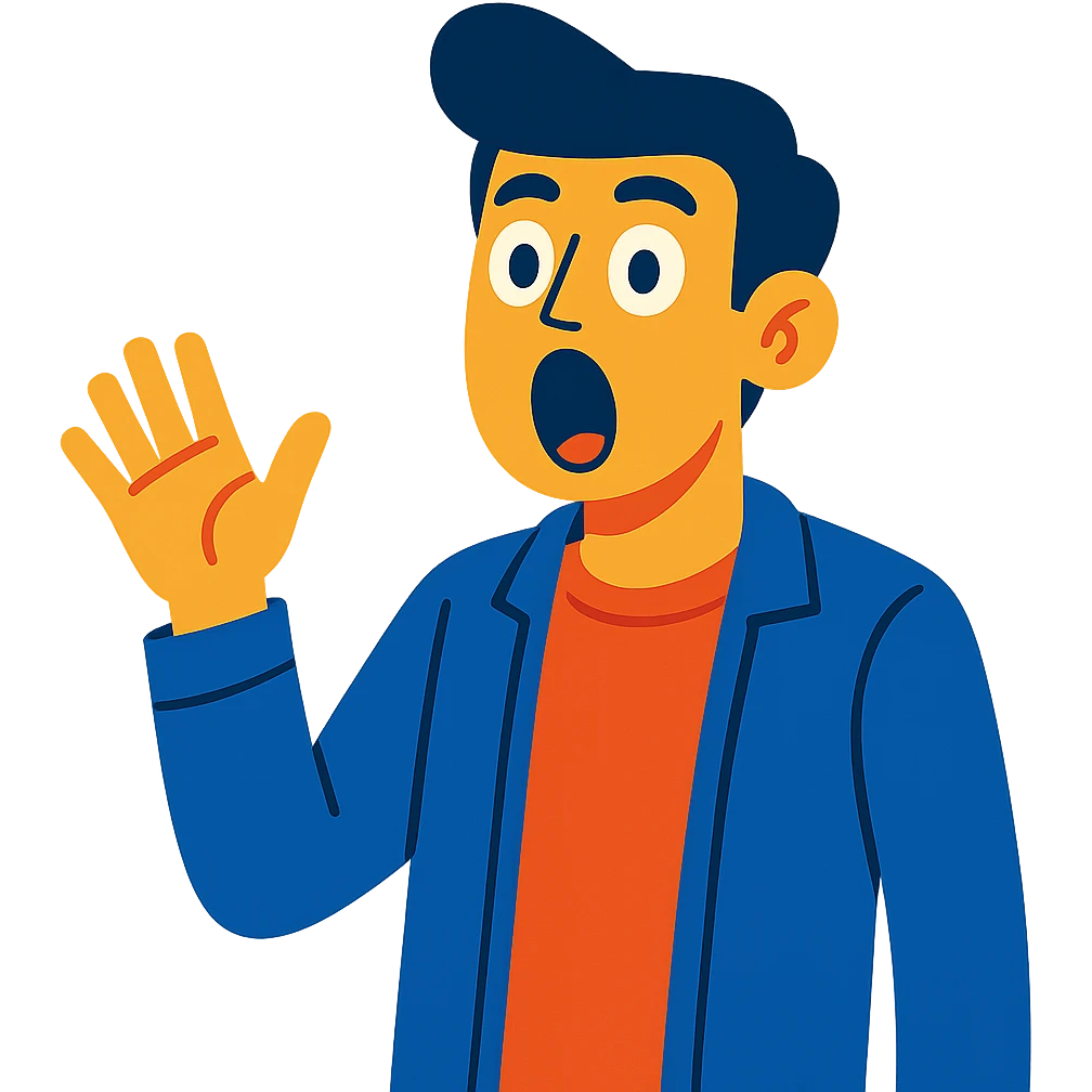 a surprised guy with his mouth open, expressive face, casual style emoji