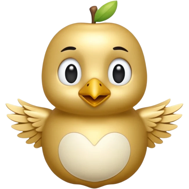 3D emoji of a small golden and cream bird in Apple Memoji style, soft studio lighting, glossy finish, black background, minimalistic and centered. emoji