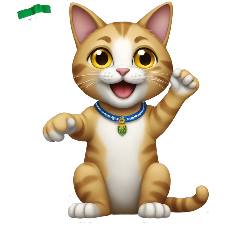 Cat waving Israel, Brazil, and Mexico transparent background emoji