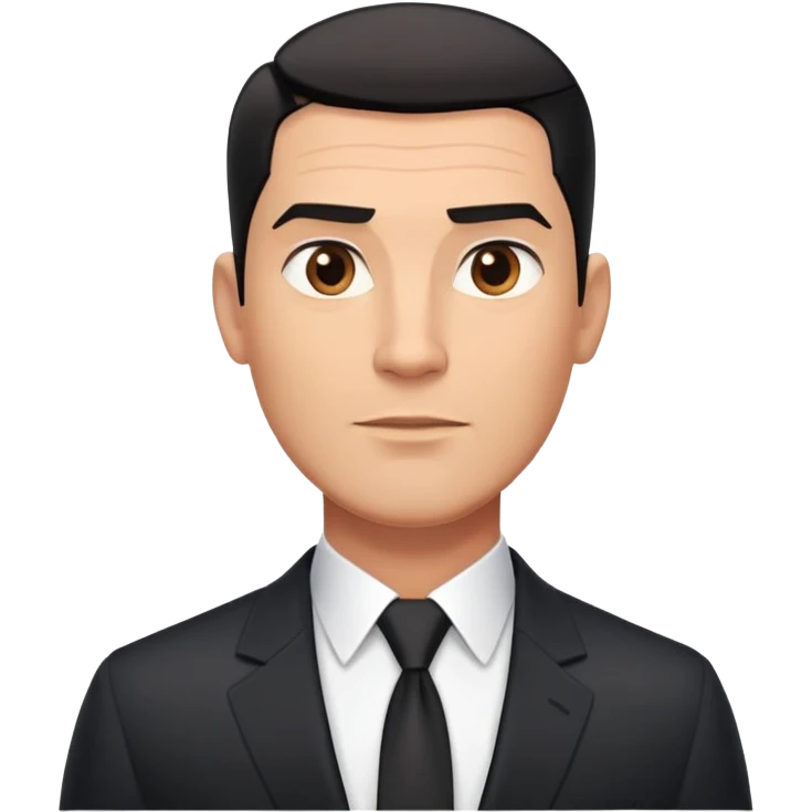 Good-looking robust man in his mid-40s with light brown skin tone, short slicked back straight black hair with fade haircut, strong square face, approachable TV host expression, black blazer left open showing white buttoned shirt emoji