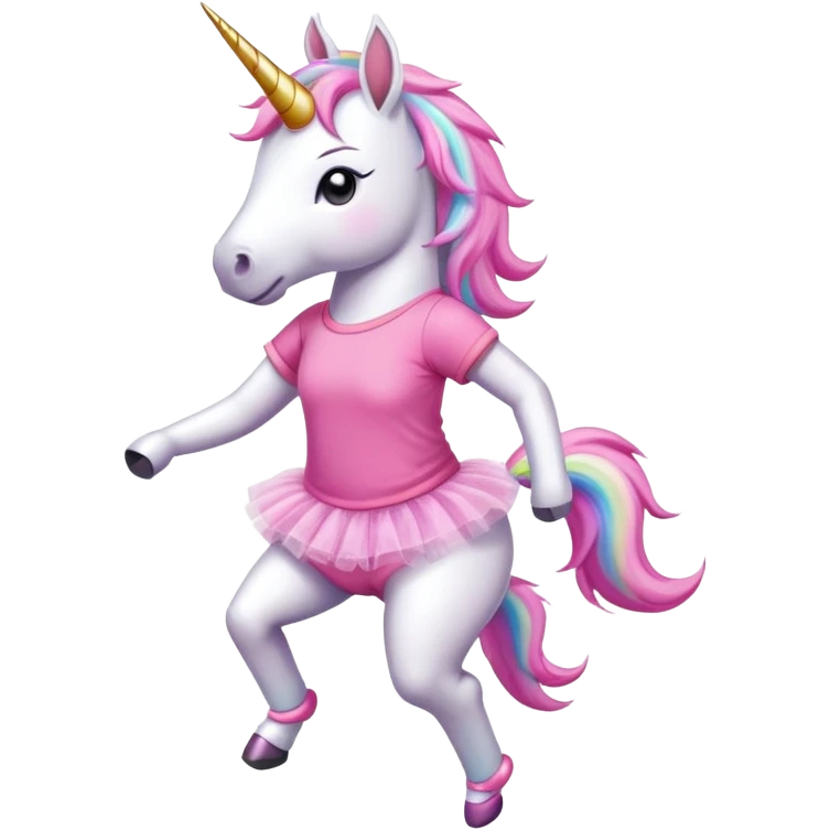 anthropomorphised female unicorn in tutu and pink t-shirt jogging upright standard pose emoji