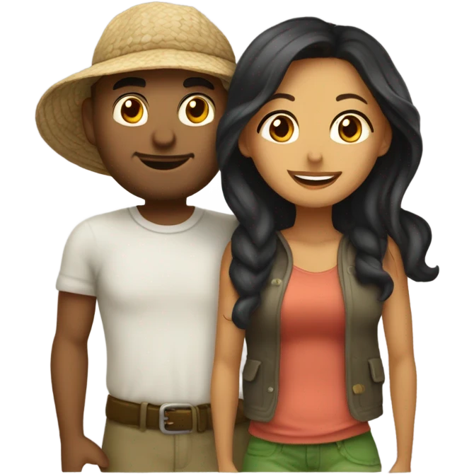 Latina island girl with Caucasian fisherman no beard husband in love on an island  emoji