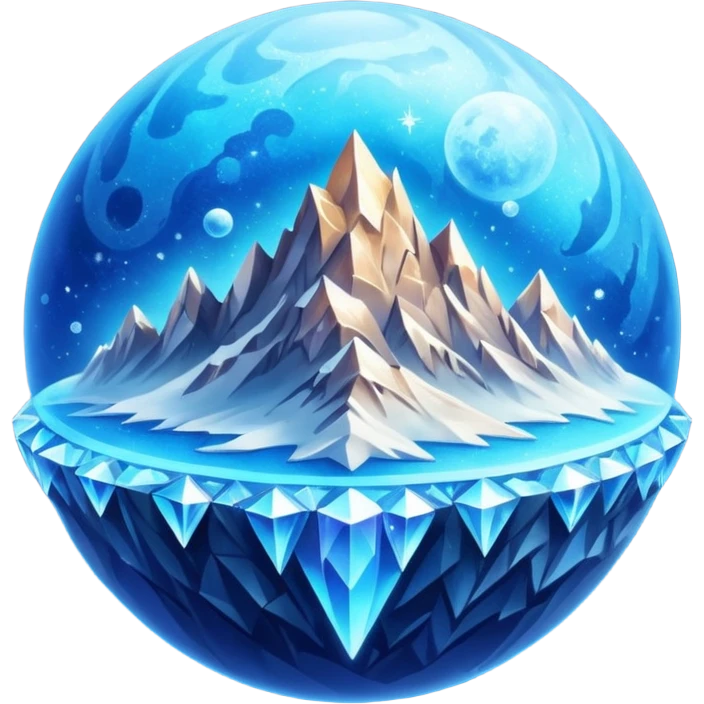 blue planet, crystal Planet, surface covered in glowing crystals mountains and dust emoji