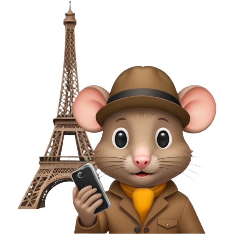 Rat tourist taking selfie in front of Eiffel Tower emoji