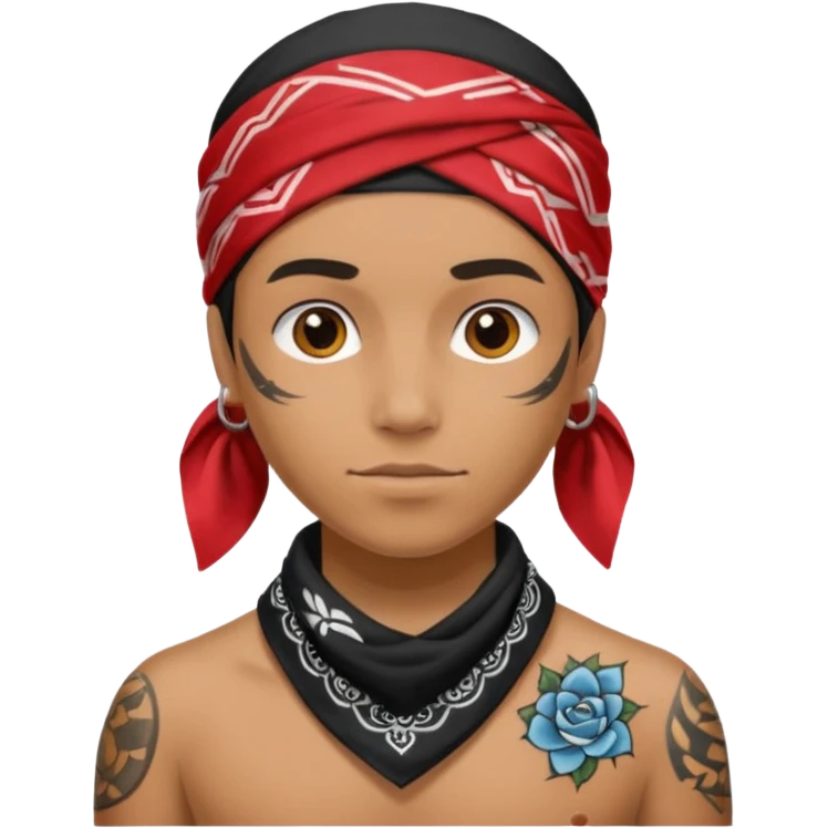 a human with bandana and tattoo emoji