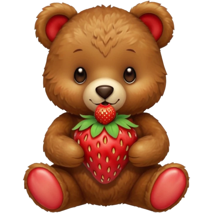 A cute teddy bear eating a strawberry  emoji