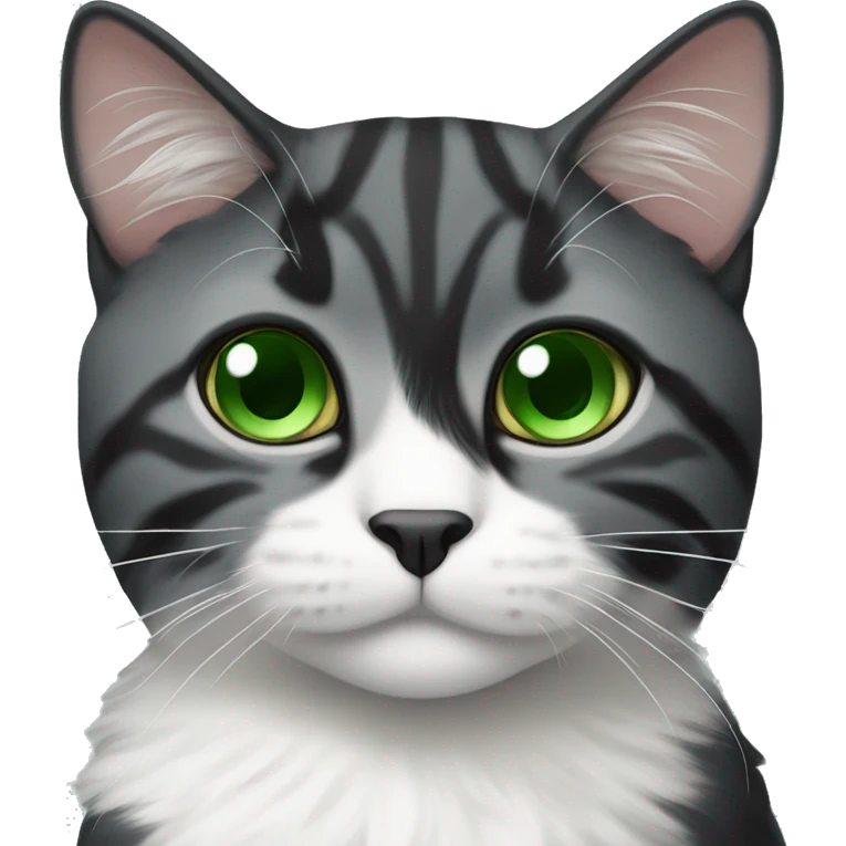 A black and white fold-eared Scottish cat with green eyes emoji