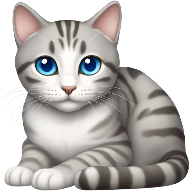 gray and white tabby cat with blue eyes laying down emoji