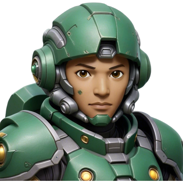 Cinematic Realistic StarCraft Terran Marine Portrait, head tilted dramatically with an exaggeratedly amused expression, blending futuristic grit with a hint of unexpected humor. His steely gaze and determined features, set against intricately detailed tactical armor in dark green and grey, are rendered with lifelike texture and dynamic lighting, high shine, dramatic yet whimsical, capturing the essence of a Terran Marine whose epic strength is accompanied by a playful edge. emoji