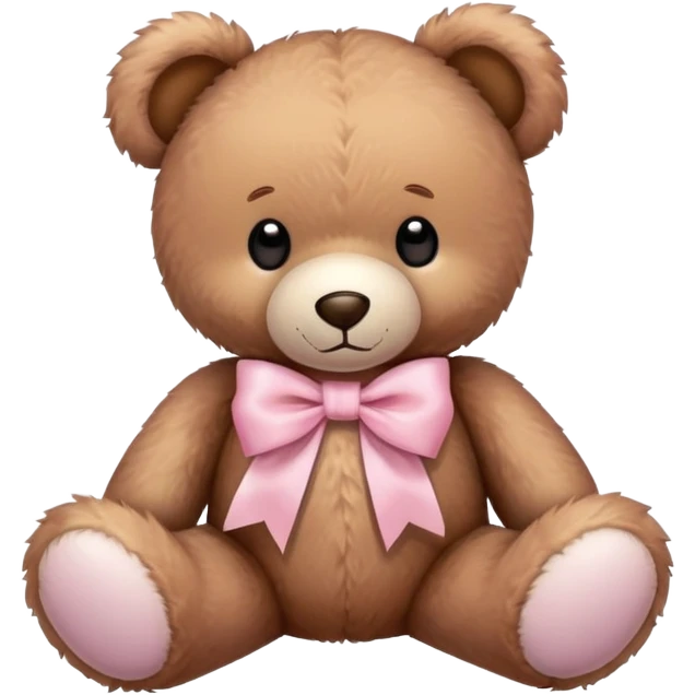 Stuffed teddy bear with light pink ribbon tied in a bow around its neck emoji