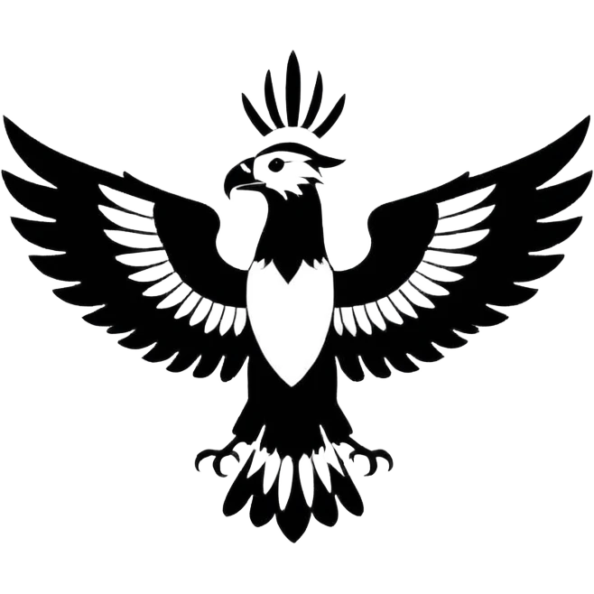 Minimalist black and white emblem emoji, inspired by the Faravahar symbol. Bio instagram  emoji