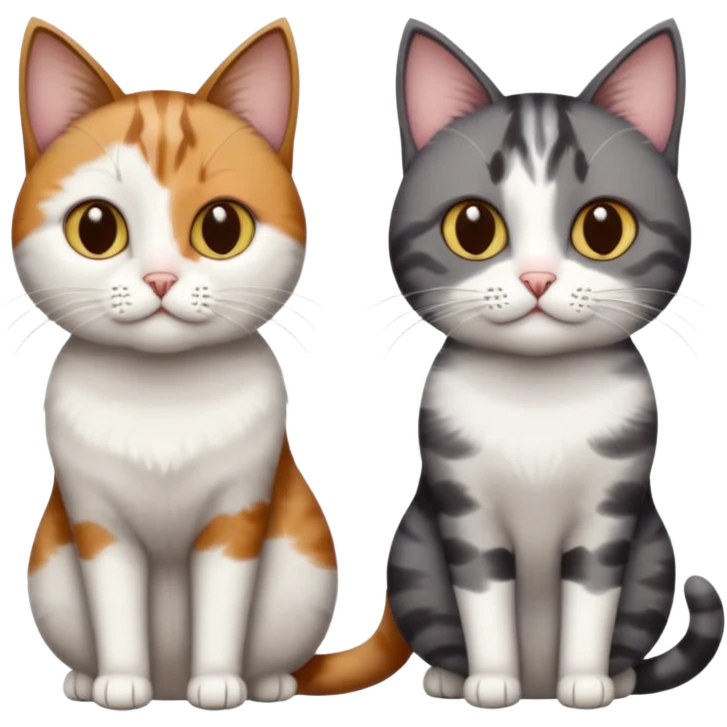 3 different coloured short haired cats including; a dark brown tabby and white cat, and a dark grey and white  emoji