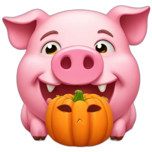 emoji of cute hungry pig that eats pumpking emoji