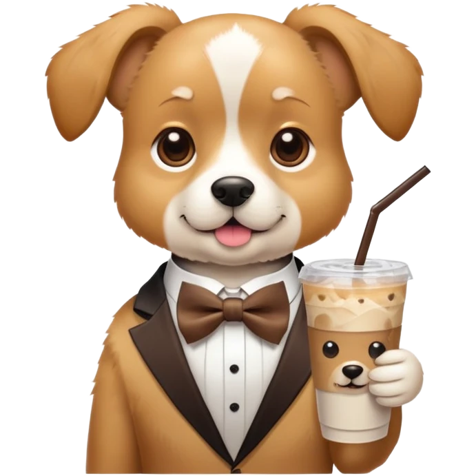 Cane con il fiocchetto al petto e l’ice coffee in mano emoji