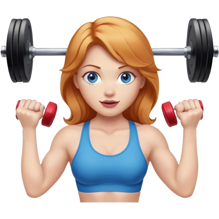 Strawberry Blonde woman with blue eyes lifting weights emoji