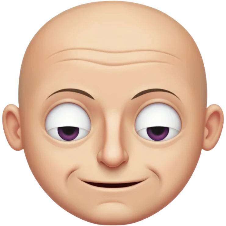 Steven Miller, bald, extremely pronounced grimace, very narrow rectangular head, bottom lip sticking out, eyelids nearly shut and drooping on the outer sides emoji