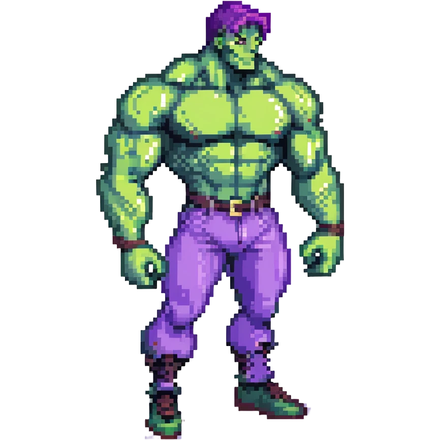 character inspired by Hulk from Marvel, green skin, muscular, purple pants emoji