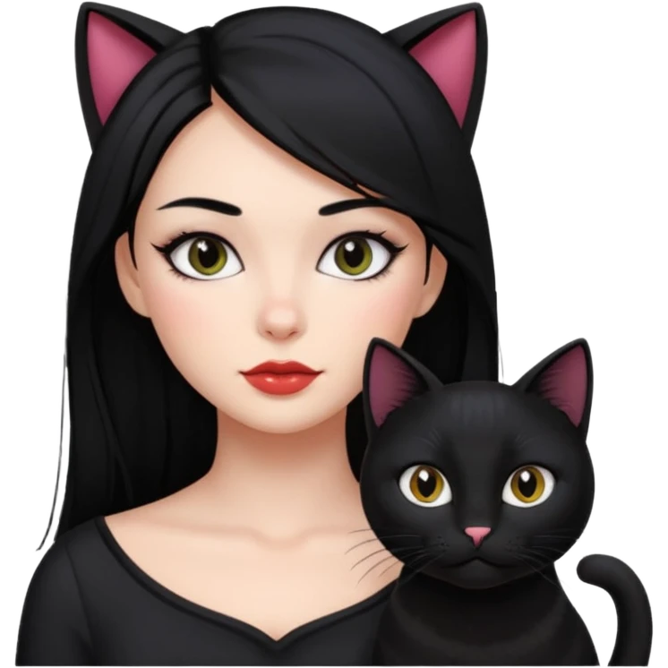 girl with black hair long makeup pretty 🐈‍⬛ emoji